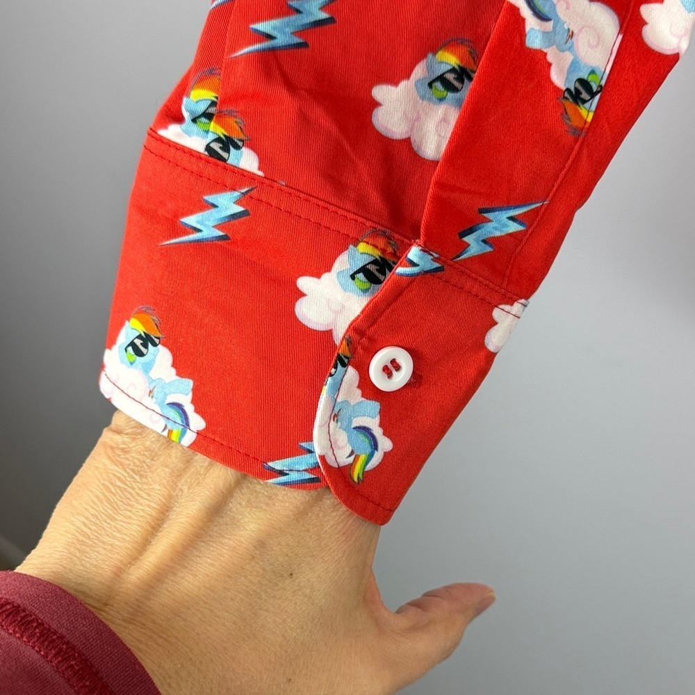 Hayley Elsaesser Cotton Cloud Lightning Unicorn Print Button Down Med Red Shirt - Picture 6 of 13